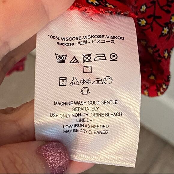 Free People Clara X Revolve Red Floral Print Tunic mini Dress S - Picture 6 of 7